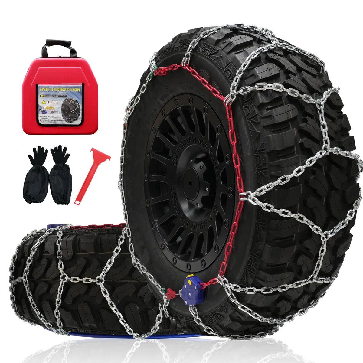 Catene da Neve Fuoristrada, 2 Pezzi da 12 mm, 1 Minuto Montaggio Rapido, Catene da Neve con Tenditore Automatico, Catena di Trazione degli Pneumatici di Emergenza per Pick-up e SUV(HYR-B)