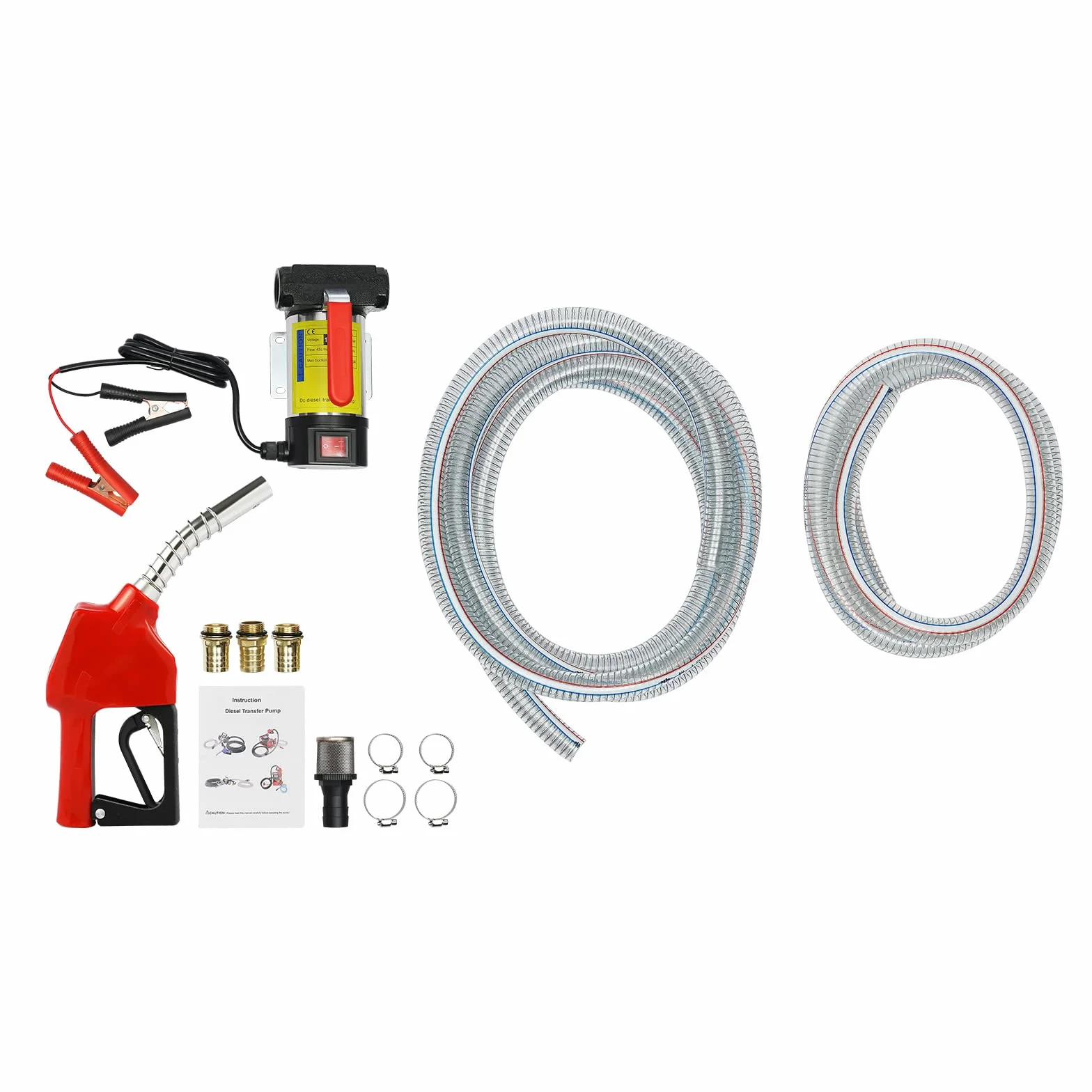 Pompa diesel, 12 V DC 45 l/min, autoadescante, 175 W, pompa diesel biologica, pompa ad olio autoadescante, con ugello del carburante, tubo di scarico da 4 m, per veicoli pesanti, camion