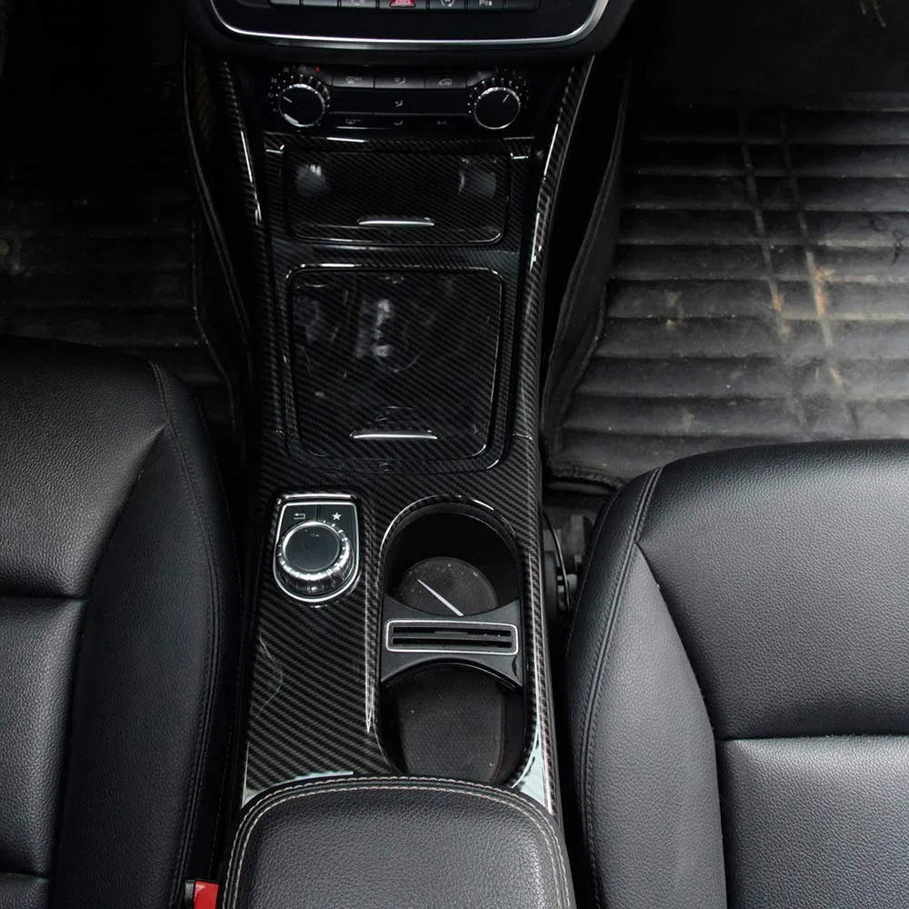 Adesivi per rivestimento pannello console centrale auto in ABS carbonio per Benz CLA GLA Classe A W117 X156 W176 A180 2014-2018, confezione da 6 pezzi