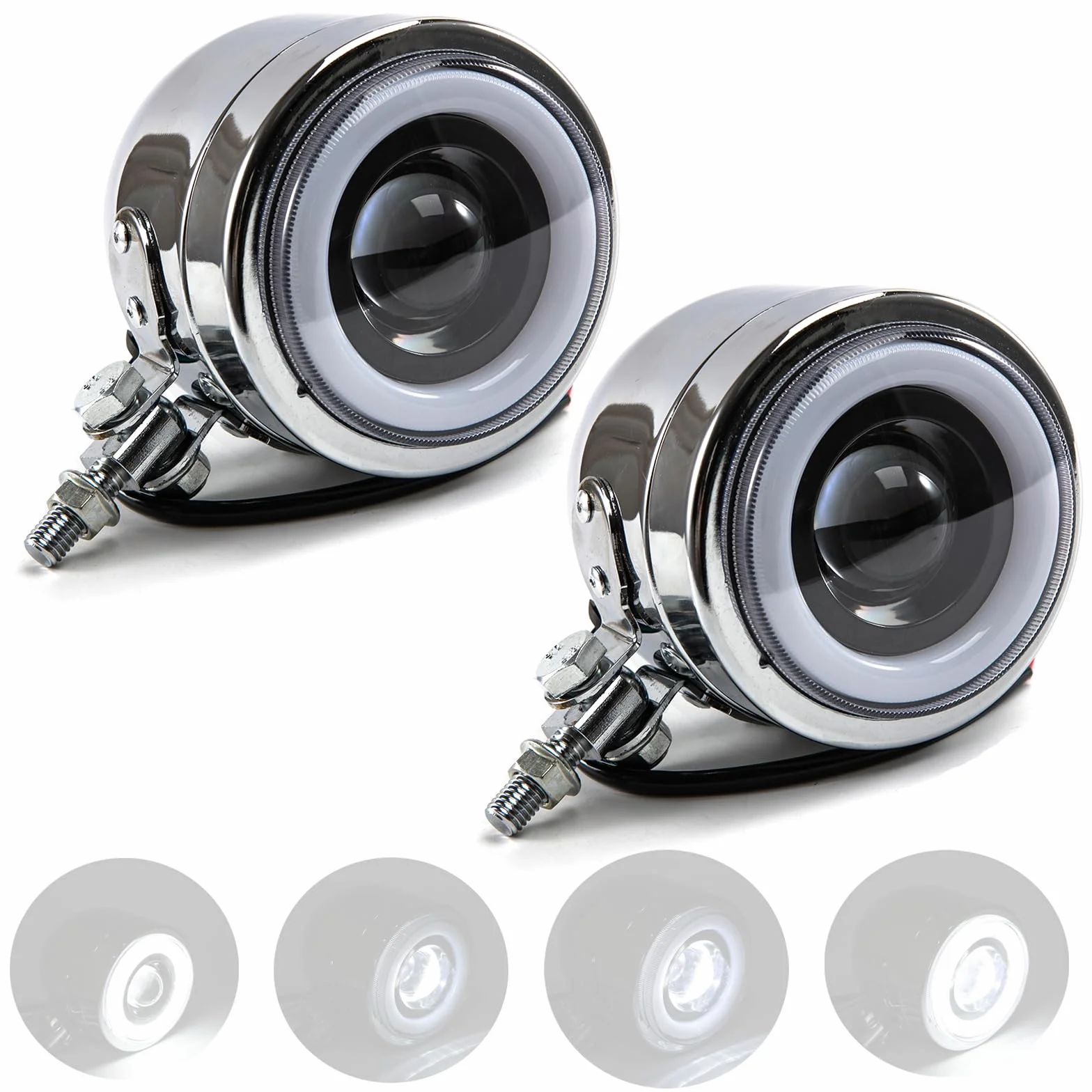 Fari Supplementari Moto LED Fanale Anteriore Motos Doppi Rotondi Fari Anteriori per Moto (chrome)