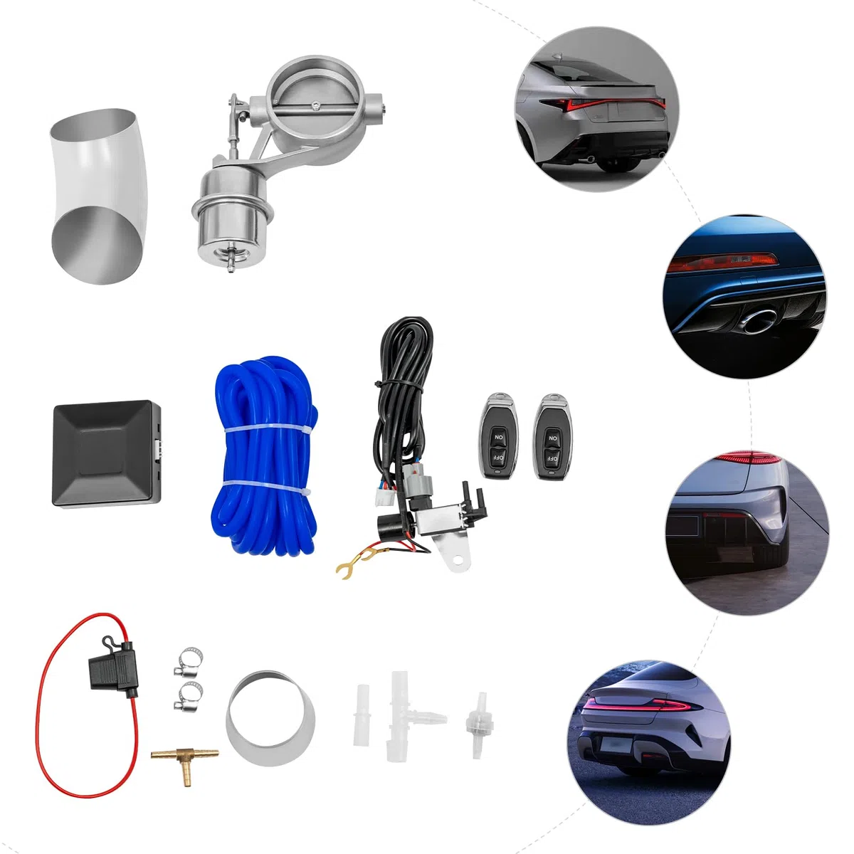 Valvola di scarico 63 mm, valvola di scarico elettrica in acciaio inox, chiusa, set di telecomando da 12 V, per veicoli con tubo di scarico da 2,5 pollici