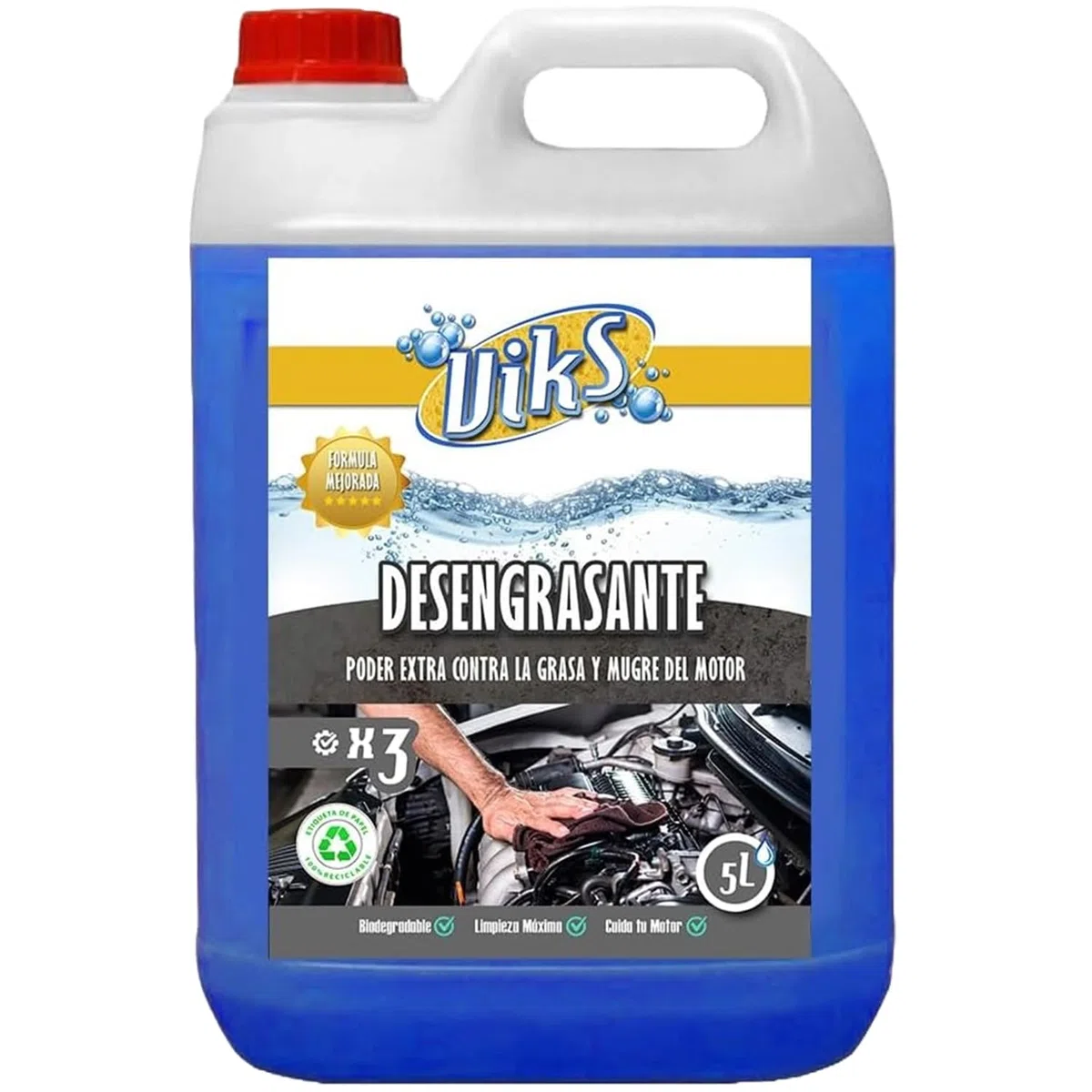 Viks | Sgrassatore motore concentrato | Biodegradabile | Pulitore motori e parti | Rimuove lo sporco accumulato senza danni e restituisce lucentezza | 5 litri