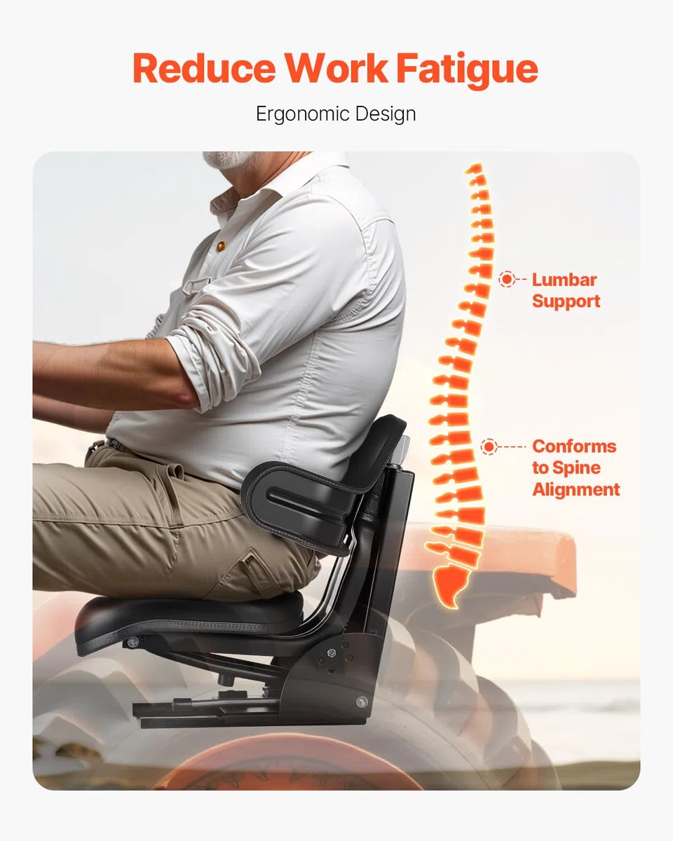 VEVOR Sedile Universale per Carrello Elevatore con Microinterruttore, Sedile con Sospensione Impermeabile per Trattore, Schienale Regolabile, Poggiatesta e Cintura di Sicurezza, per Minipale, Tosaerba