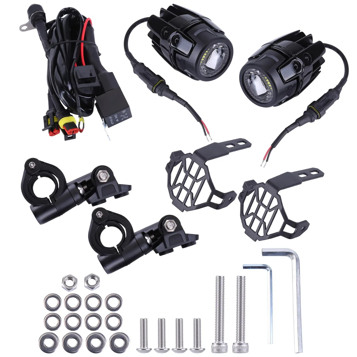 2X Fari supplementari per moto fendinebbia, faro LED 12V, griglia di protezione + cablaggio 40W 4000LM Adatto per BMW R1200GS F850GS