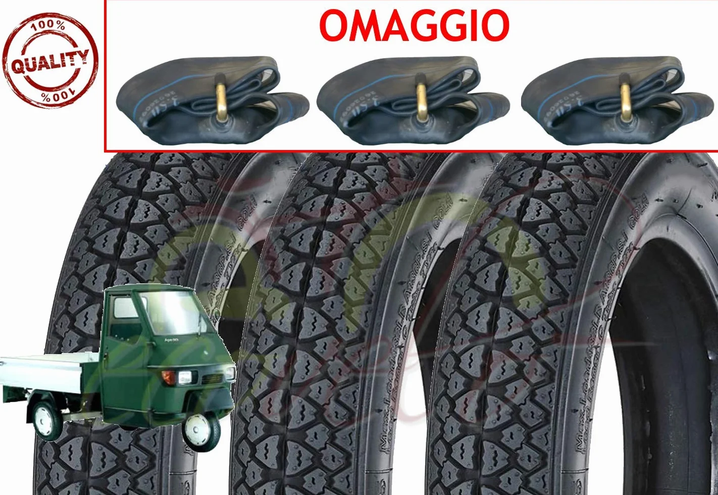 Union EGE10DMU Set 3 Pneumatici 100/90-10 + 3 CAMERE d'Aria per Piaggio Ape Scooter Vespa VESPONE 61L GOMME COPERTONI Disegno M I C H E L I N