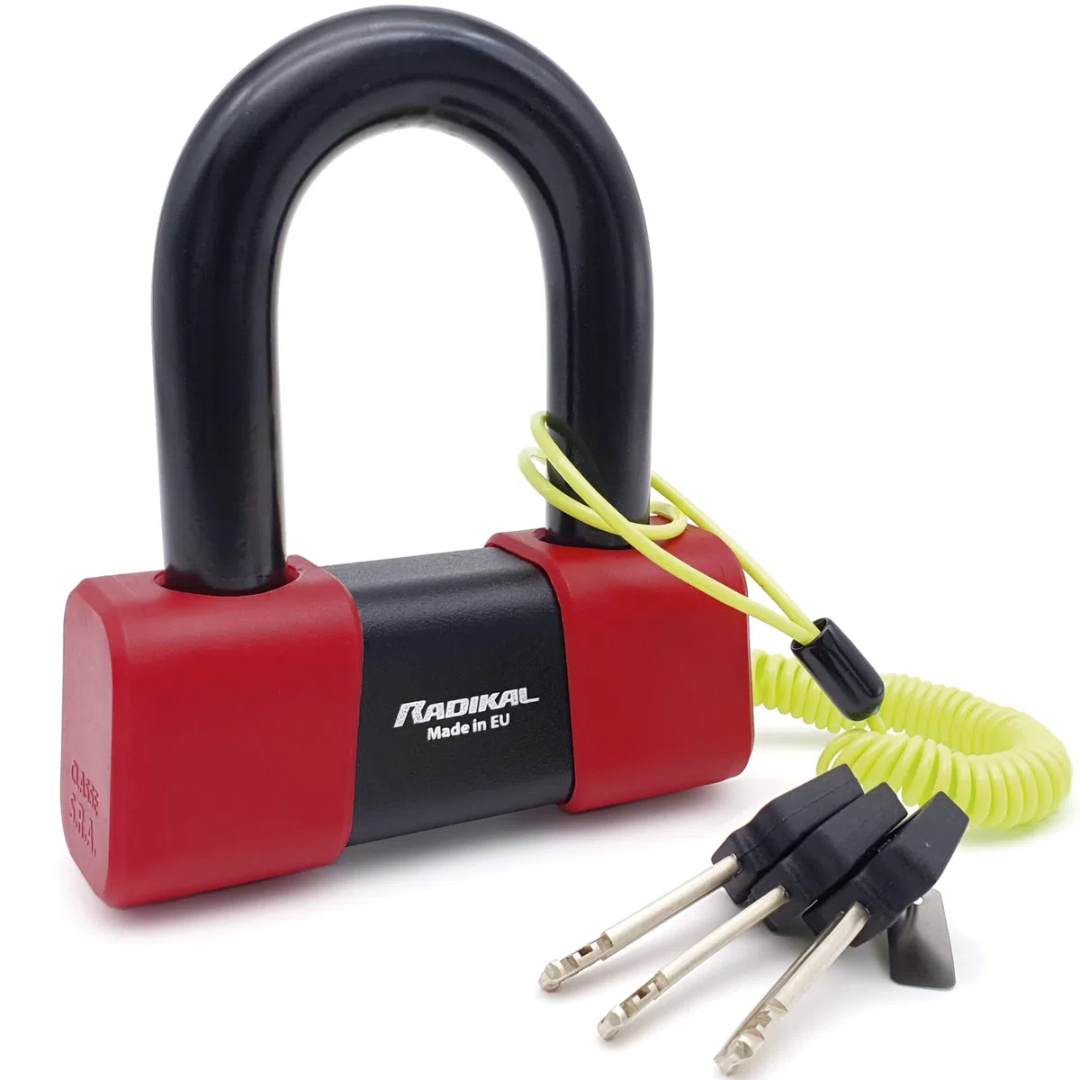 RADIKAL RK75 Antifurto Moto Sicurezza Premium, Blocca Disco per Moto Omologato SRA, Lucchetto Mini U 18mm Doppio Bloccaggio, Serratura Antiscasso, Bloccadisco Acciaio Cementato, Cavo Promemoria