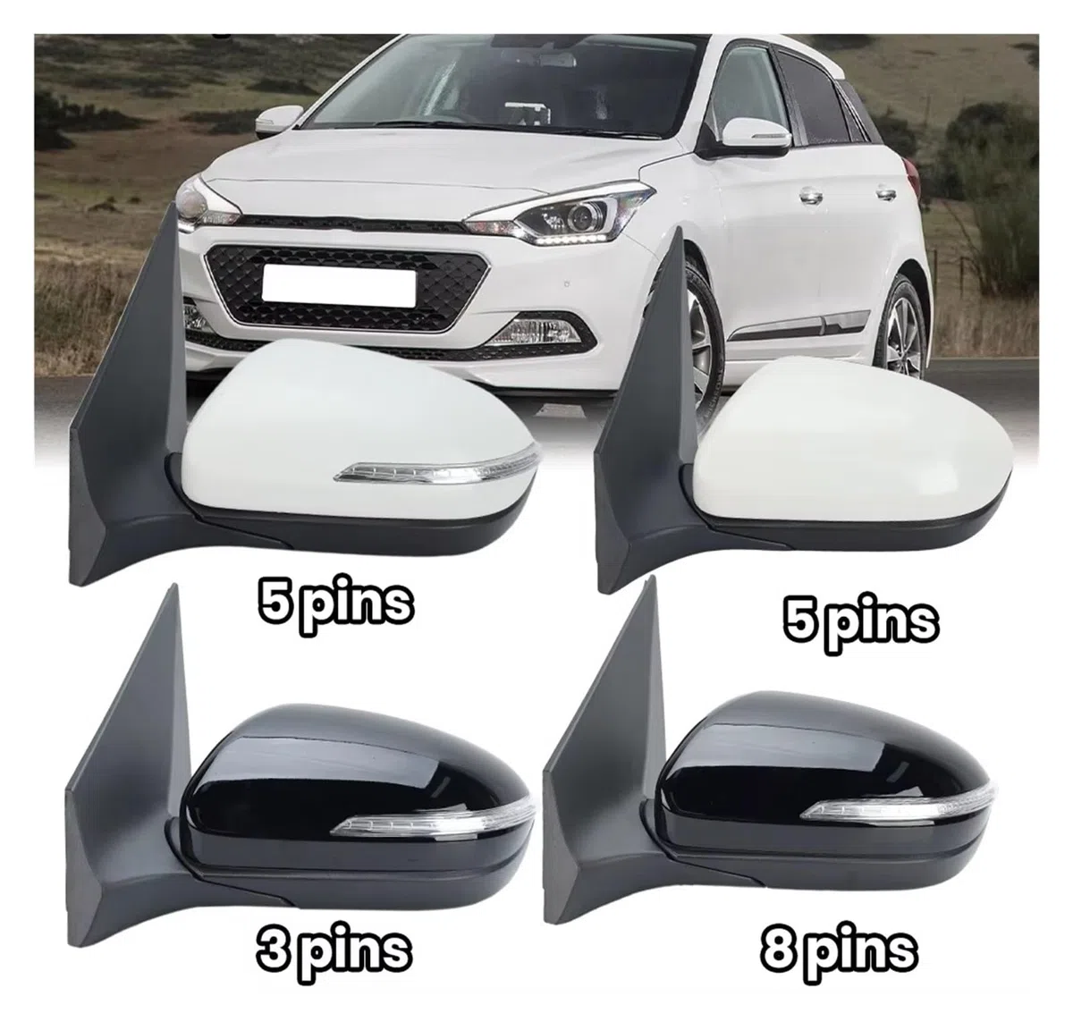 Specchietti Esterni Completi Per Hyundai Per I20 MK2 GB IB 2015 2016 2017 2018 2019 2020 Gruppo specchietto retrovisore 3/5/8 pin(Right White 5pin)