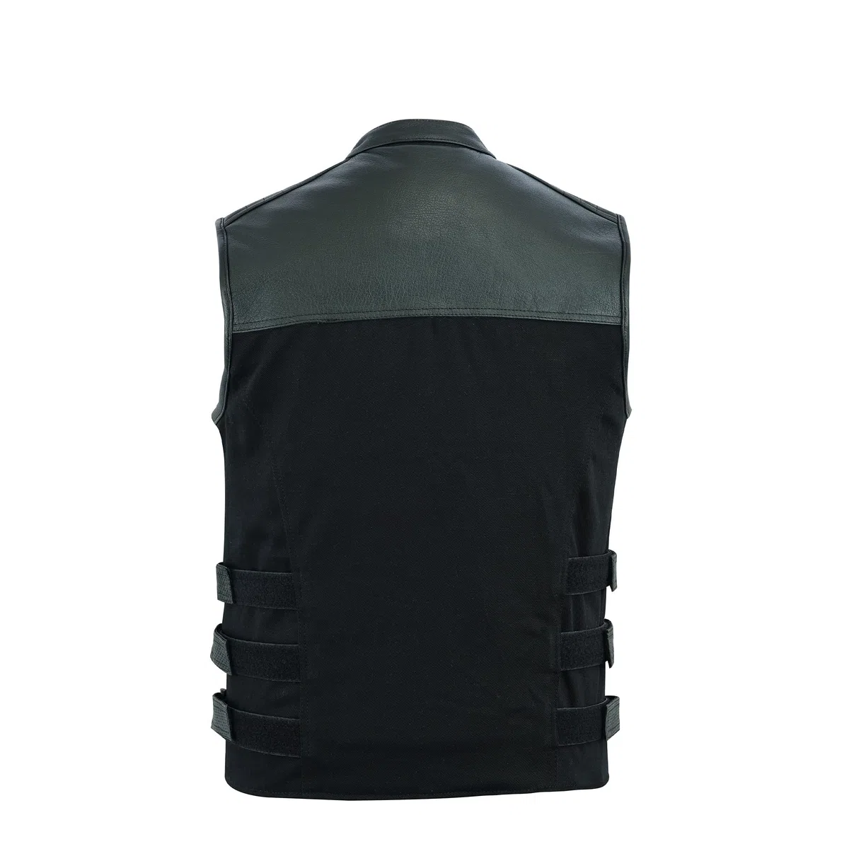 Leatherick Gilet da motociclista Warrior in pelle di bufalo in denim e pelle di bufalo, stile tattico da uomo con tasche per pistola e pannelli perforati