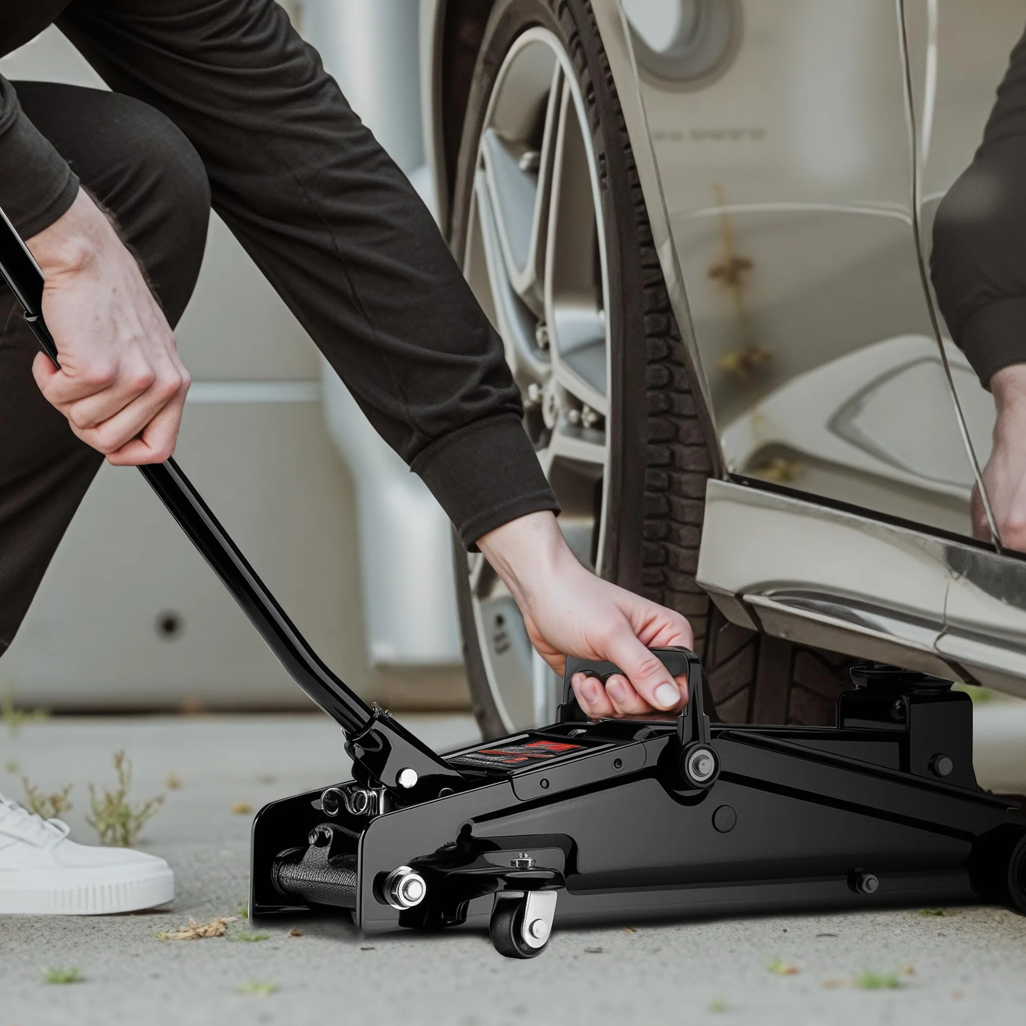Wiltec Sollevatore auto max 3t, cric idraulico con altezza di sollevamento di 13,5-40 cm, carrello sollevatore per auto, SUV, roulotte, cric idraulico a carrello