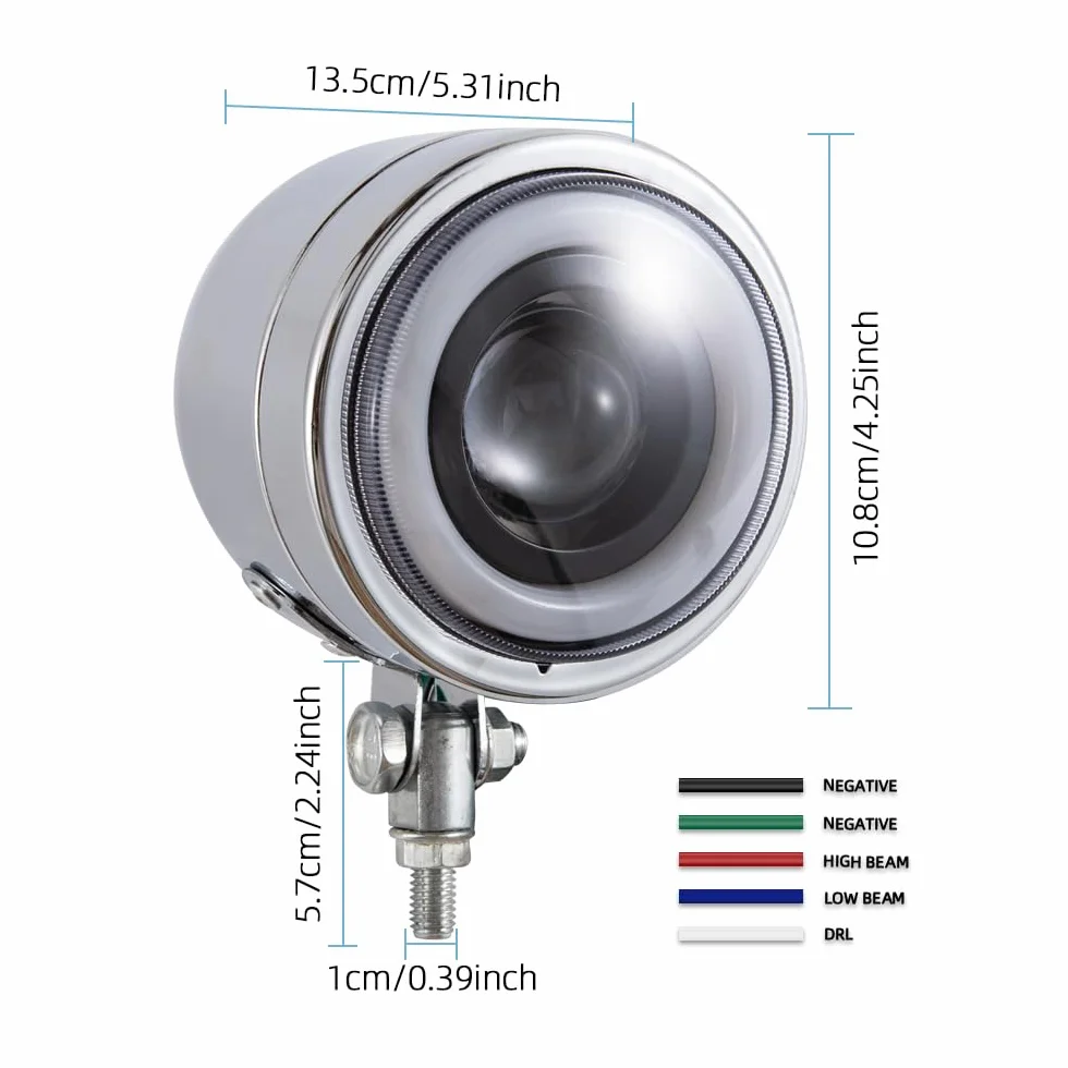 Fari Supplementari Moto LED Fanale Anteriore Motos Doppi Rotondi Fari Anteriori per Moto (chrome)