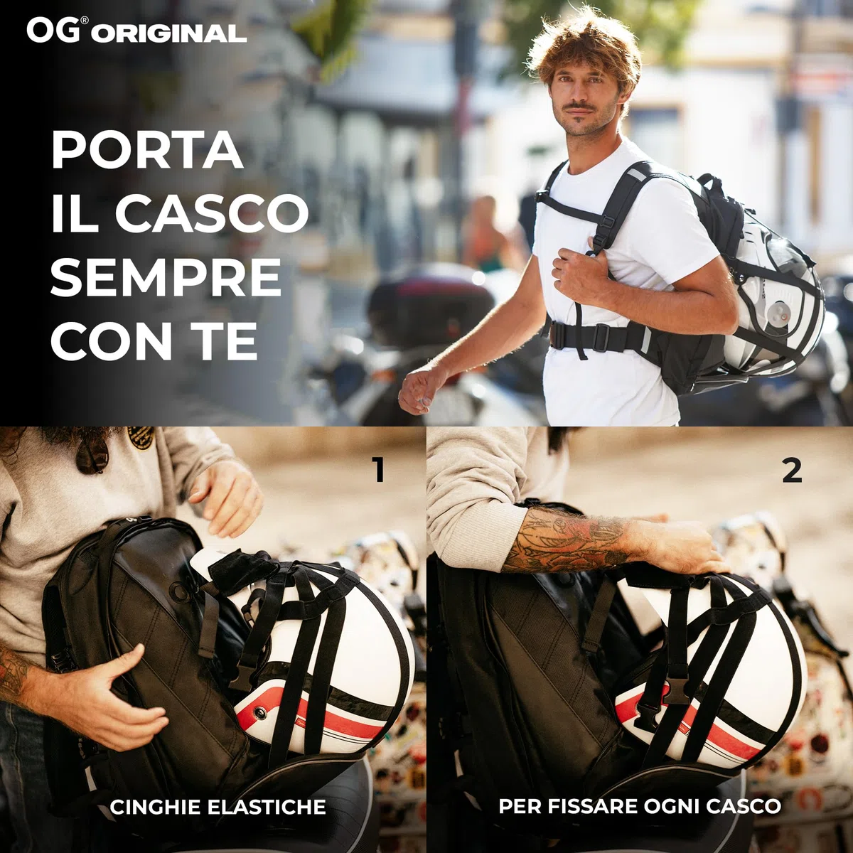 OG Original EZ-RiderPRO Zaino Moto Nero Espandibile 28-35L, Borsa Porta-Casco, Cinghia per Casco, Impermeabile, Portatile, Rifrangente, Logo Nero