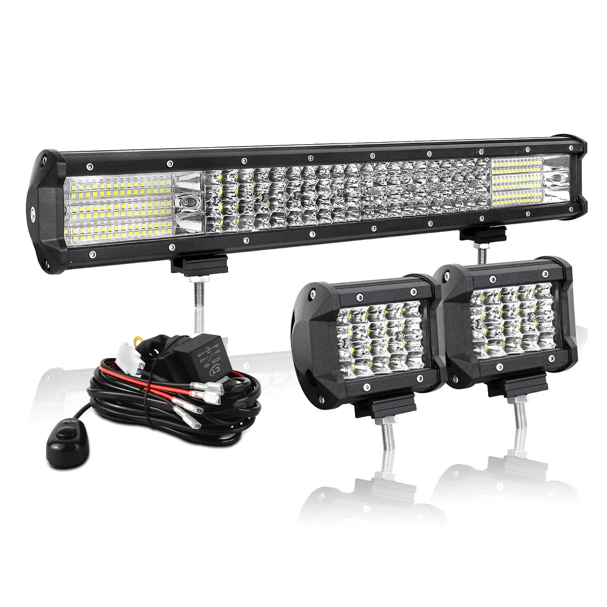 AUXTINGS 50 cm 510W 4 fila Barra LED Fuoristrada, 10 cm 60W Barra Luce a Led Con 12V Cablaggio di Fascio Spot e Inondazione Fari LED Luci da Lavoro per Trattore Auto Camion Barca 4x4 ATV,impermeabile