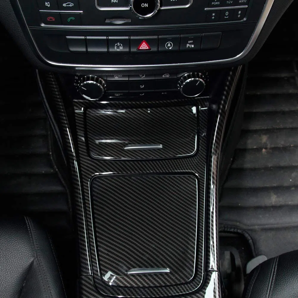 Adesivi per rivestimento pannello console centrale auto in ABS carbonio per Benz CLA GLA Classe A W117 X156 W176 A180 2014-2018, confezione da 6 pezzi