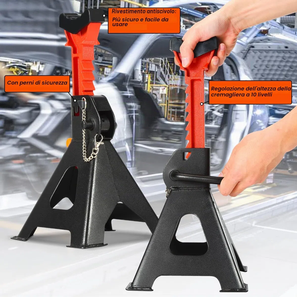 Daromigo Cavalletti di sostegno, cavalletti di sollevamento con sicurezza, supporti da officina, cavalletti di supporto, altezza regolabile 285-430mm, portata: 3T, cavalletto di sostegno per