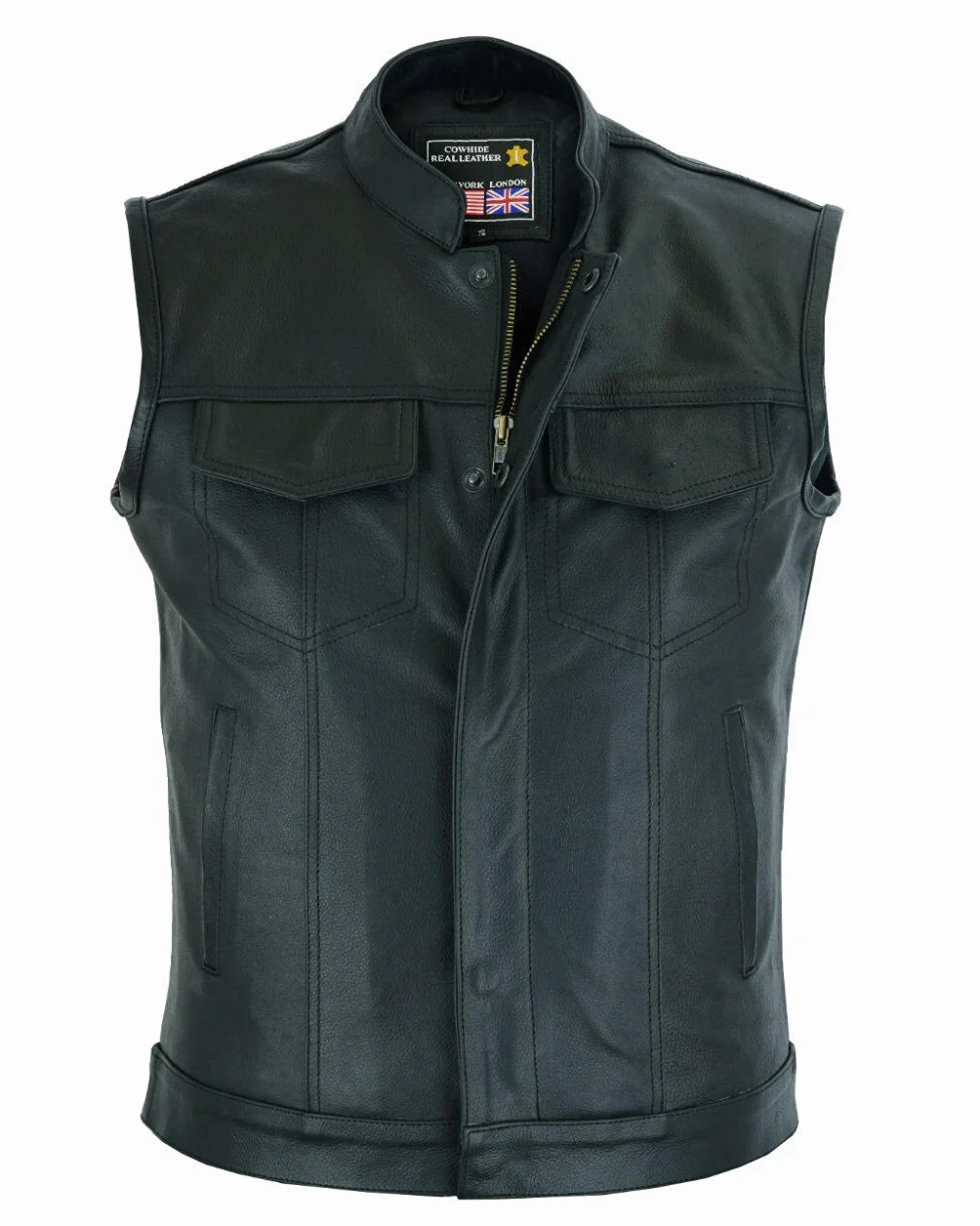 RAXUS Gilet Uomo Pelle Moto Gilet in Vera Pelle Nera K-10