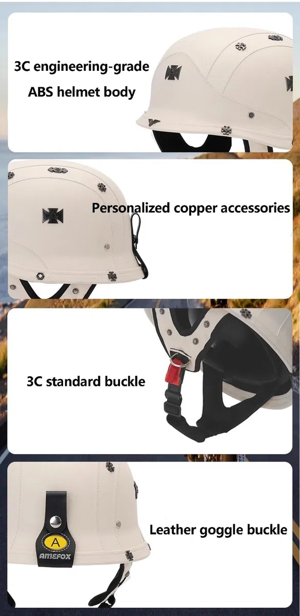 Retrò Elmetto Tedesco Pelle Caschi Cromwell Motociclista Casco ECEDOT Omologato Mezzo Moto Caschi Demi-Jet Con Fibbia Sgancio Rapido Casco A Scodella Universale Uomo Donna