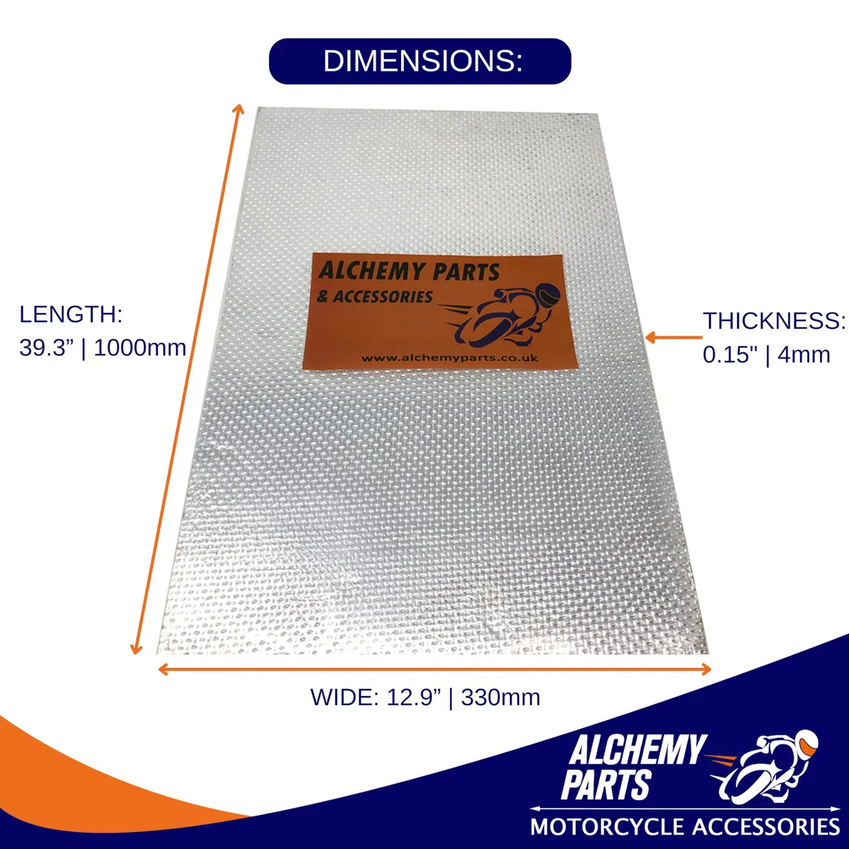 Alchemy Parts Protezione Calore Foglio 100cm x 33cm - Adesivo Scarico & Motore Alluminio - Riflettente - Ideale Per Motocicletta Carenatura E Auto