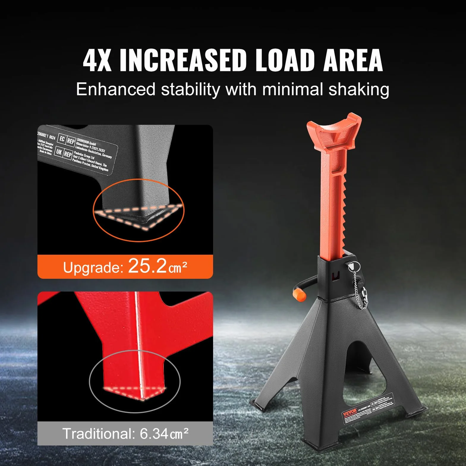 VEVOR Coppia di Cavalletti per Auto Supporti per Assale Cric Capacità 6T con Doppia Chiusura Altezza Regolabili 360-585 mm 1 Paio di Cavalletto per Sollevamento Auto, Moto, SUV, Camioncino, UTV/ATV