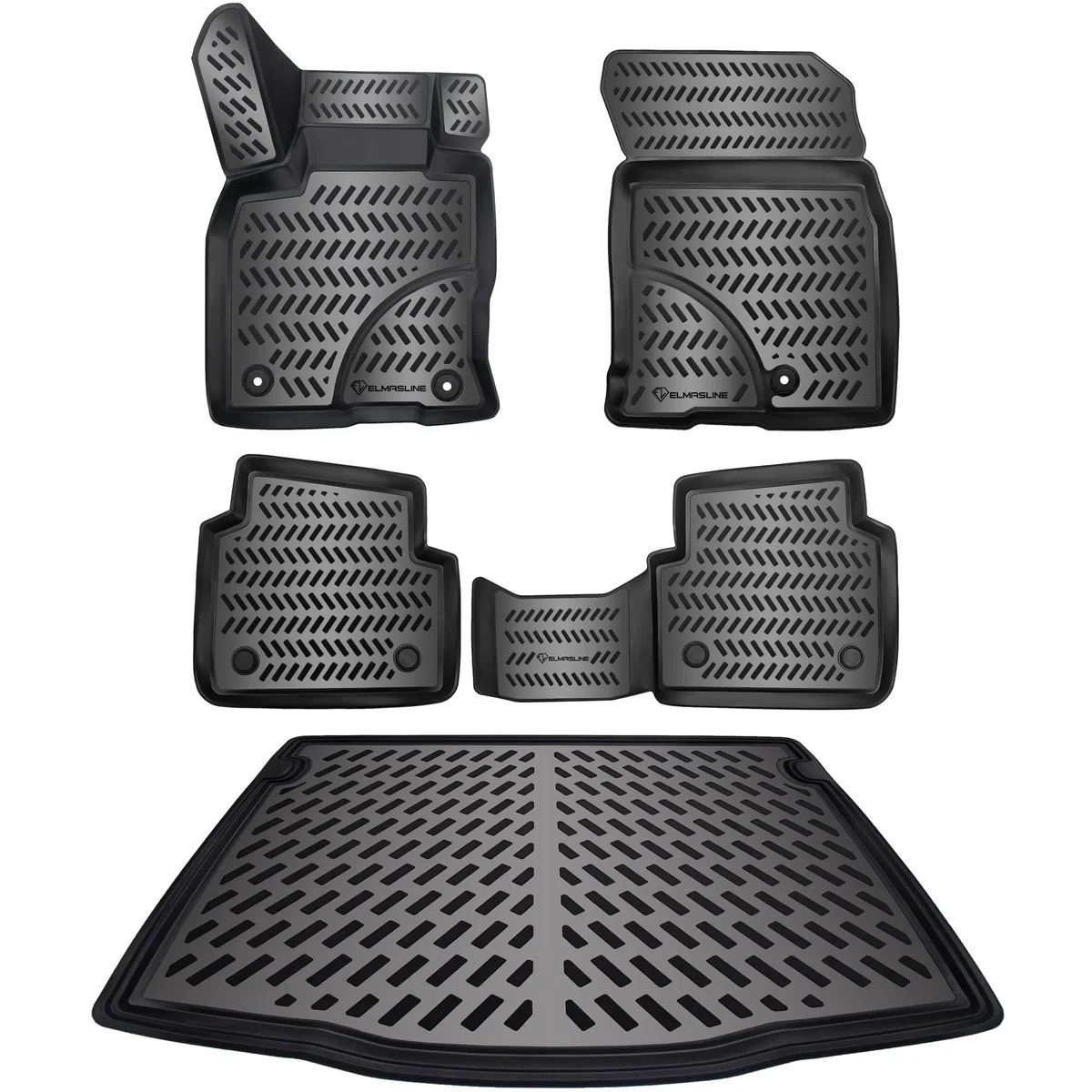 ELMASLINE 3D Tappetini Gomma e Vasca Baule per Ford KUGA 3 (III) 2019-2026 | Tappetini Auto | Vasca per il bagagliaio | Accessori auto
