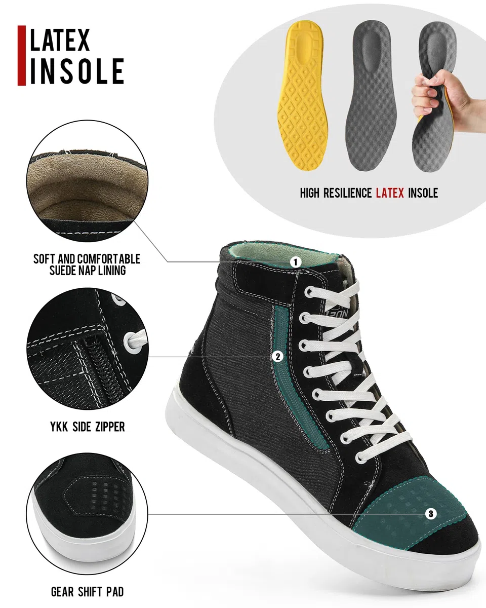 IRON JIA'S Scarpe Moto Uomo，Stivali Moto Uomo，Scarpe da Moto Casual da Strada Traspiranti e Antiscivolo con Cerniera Laterale, Supporto per la Caviglia e Pattini di cambio-44
