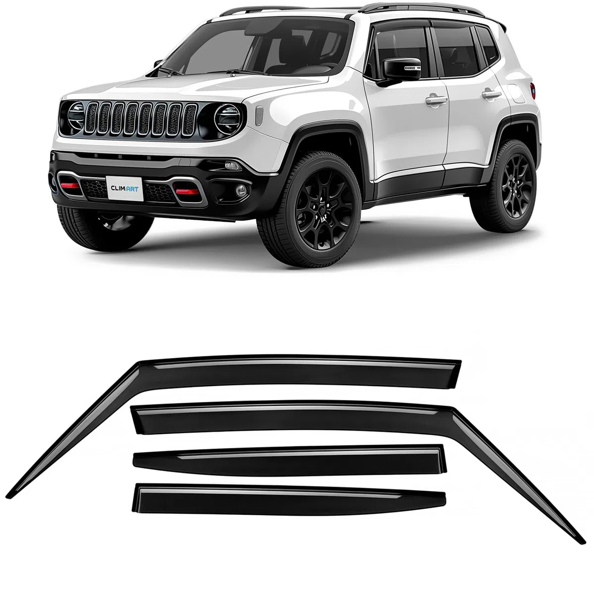 CLIM ART Adesivo Deflettori antiturbo Compatibile con Jeep Renegade 2014-2026 SUV - Accessori Auto - Deflettori finestrini - Deflettore Aria Auto - Protezione Meteo - Facilità di Installazione -4Pz