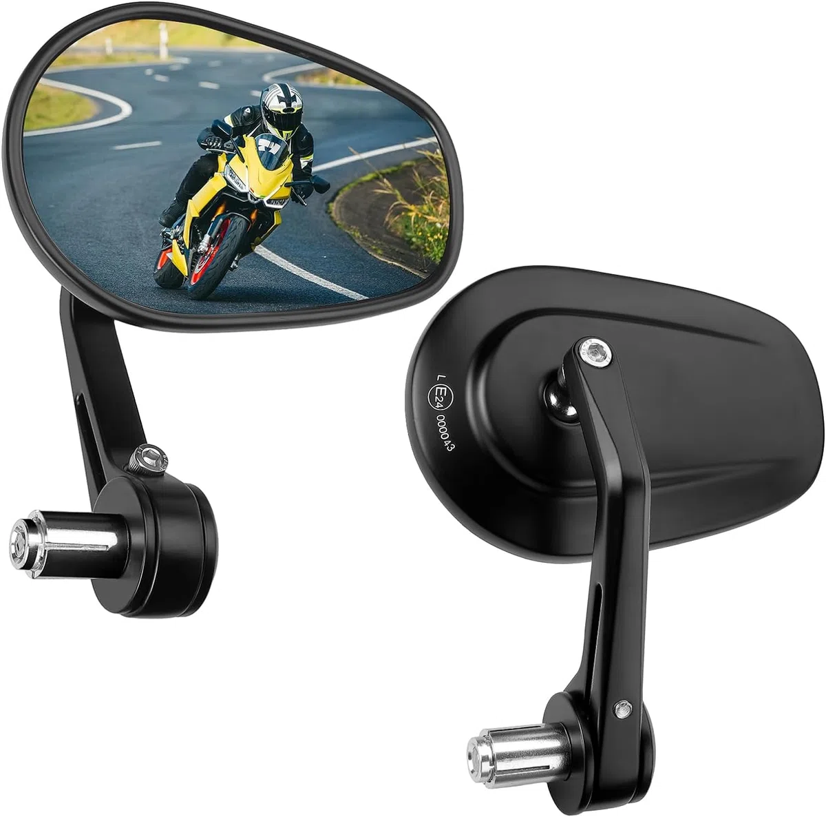 KEMIMOTO Specchietto Retrovisore Moto E24 Omologati, 2 Pezzi Specchietti Moto Universale per Manubrio, Specchietto Laterale 7/8" 22mm con Motociclo Scooter Cruiser