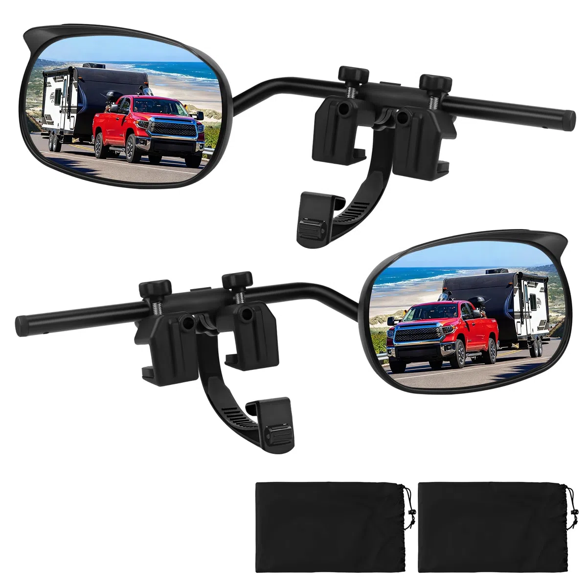 KAOLALI Specchietto di Traino per Auto, 2 Pezzi Specchio per Roulotte con Copertura Antipioggia, Specchi Supplementari, Specchio Di Estensione per Rimorchi Universale Regolabile, Per Auto Motorhome