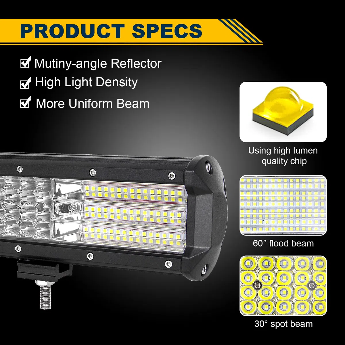 AUXTINGS 50 cm 510W 4 fila Barra LED Fuoristrada, 10 cm 60W Barra Luce a Led Con 12V Cablaggio di Fascio Spot e Inondazione Fari LED Luci da Lavoro per Trattore Auto Camion Barca 4x4 ATV,impermeabile