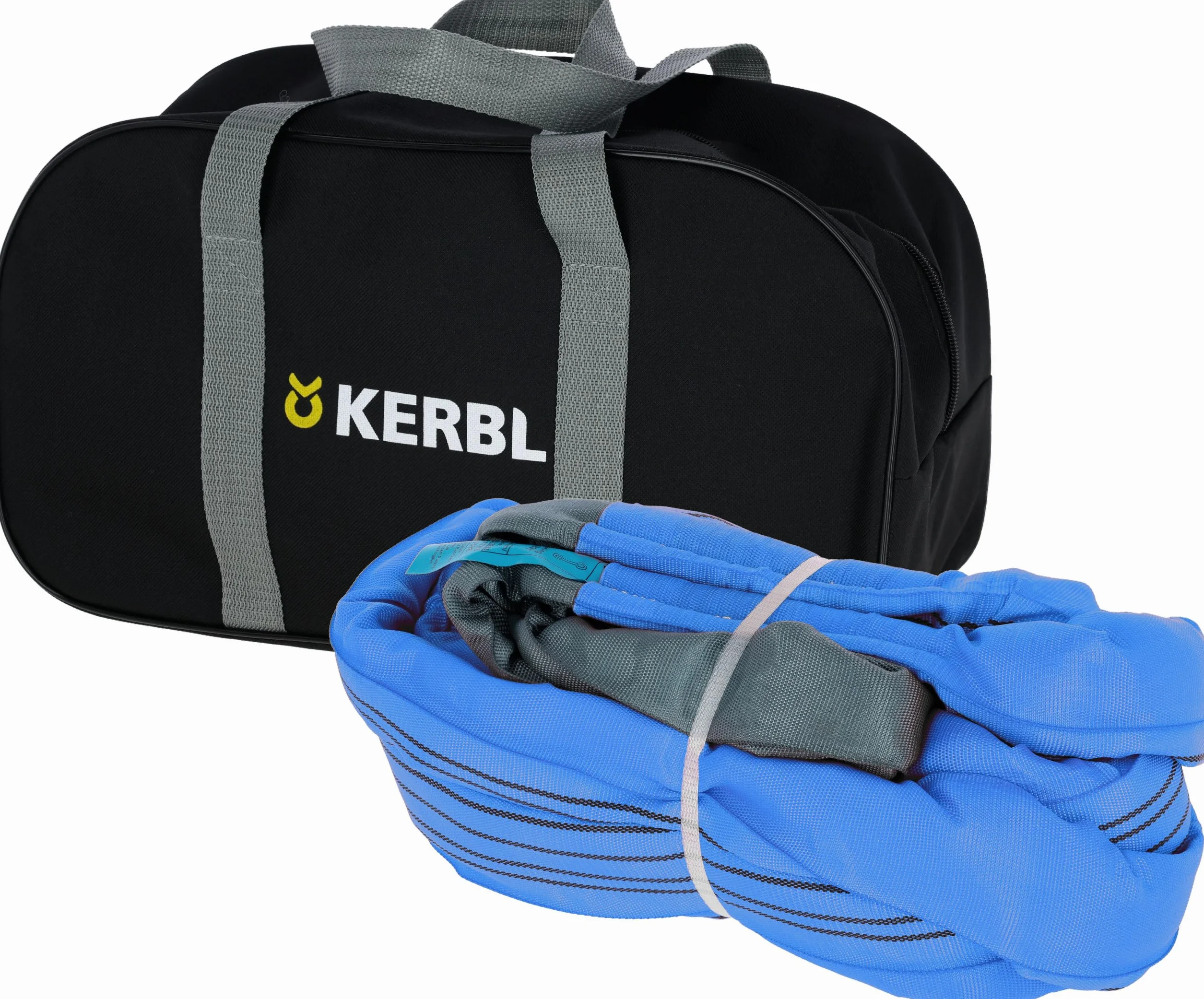 Kerbl Works cinghia di traino, fune di traino, blu, 6 m, 4 cm, 56 tonnellate, poliestere, bandierine di segnalazione, borsa per il trasporto