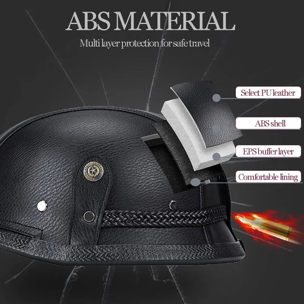 Retro Moto Casco Mezzo Pelle, Certificazione ECE Casco Jet Vintage con Occhiali da Aviatore, Caschi Scooter Caschi Street Cruiser da Uomo e da Donna