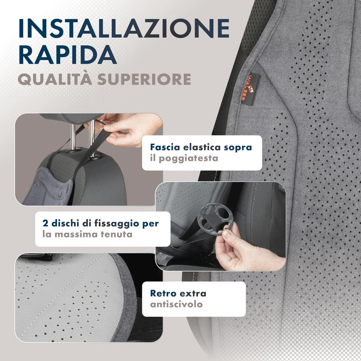 Walser Cuscino Premium Auto Nubo, 1 Protezione Antracite, Coprisedile Anteriore Alta Qualita Look Alcantara, Protezione per Posizione Anteriore