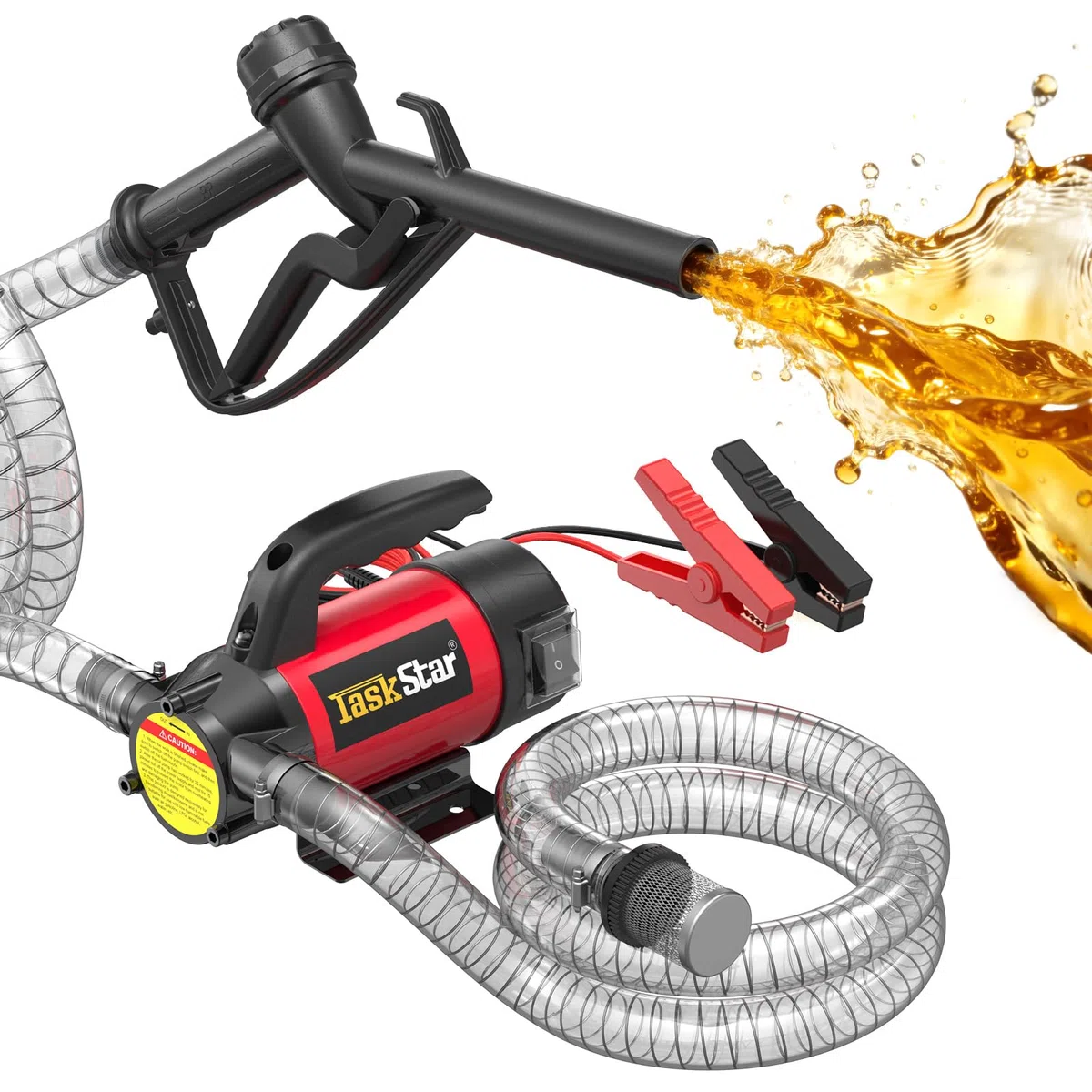 TaskStar Pompa Travaso Gasolio 12V: Portata 50 L/min, Pompa Elettrica Portatile con Pistola, Filtro e Tubi per Diesel, Biodiesel, Cherosene e Olio Combustibile – Per Casa, Fattoria e Cantiere