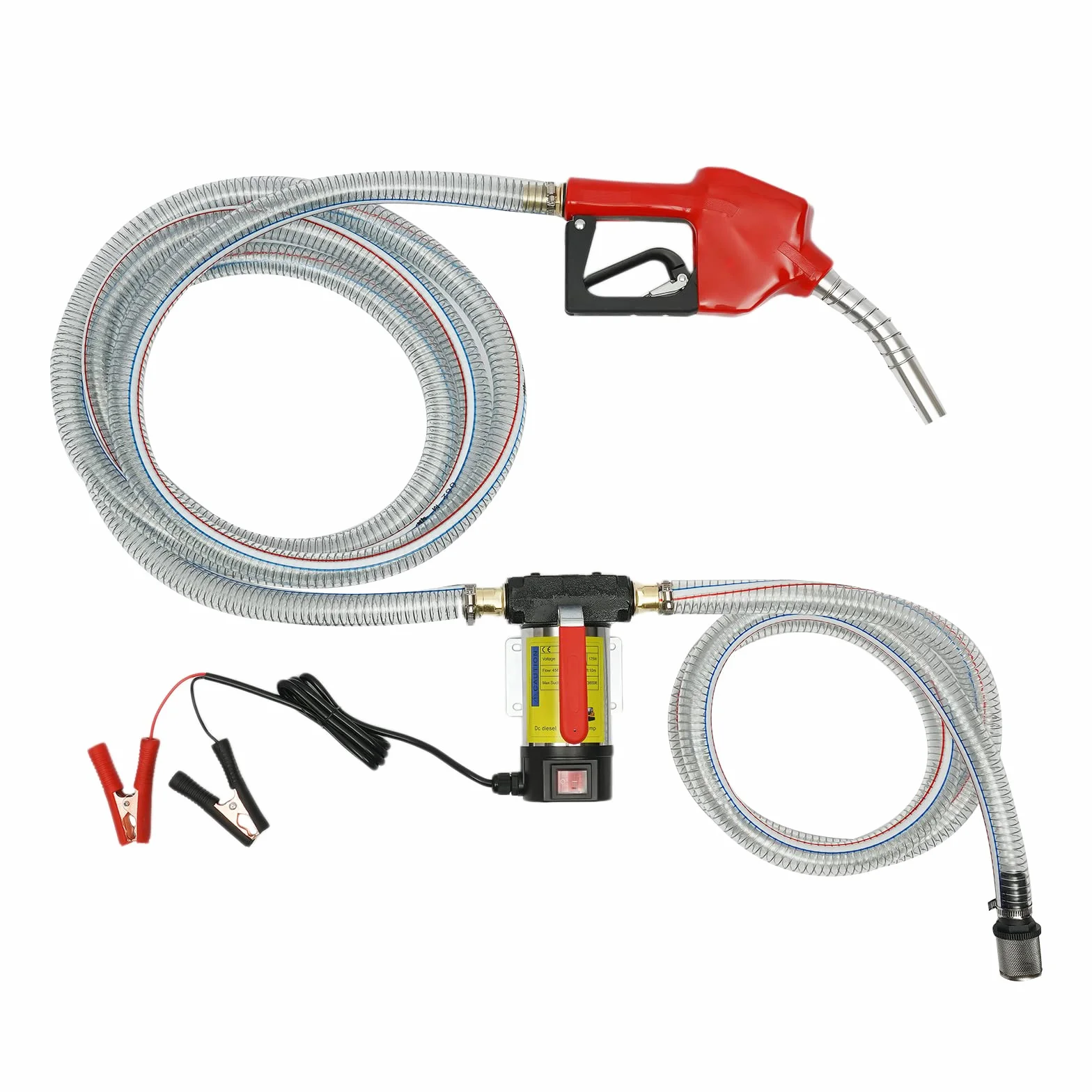 Pompa diesel, 12 V DC 45 l/min, autoadescante, 175 W, pompa diesel biologica, pompa ad olio autoadescante, con ugello del carburante, tubo di scarico da 4 m, per veicoli pesanti, camion
