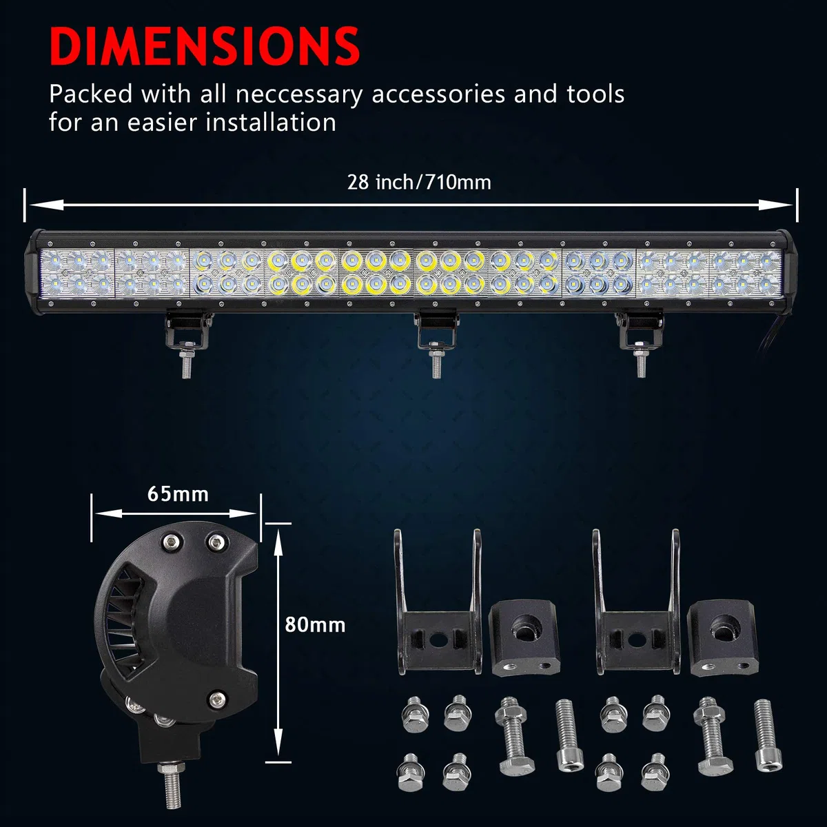 RIGIDON Barra Led Fuoristrada, 12V 24V 28 Pollici 70cm 180W Barra Luce Led, Barra Led Esterno Per Auto Trattore Camion SUV UTE ATV Barca 4x4 Veicoli Offroad, Flood Spot Combo 6000K Bianca