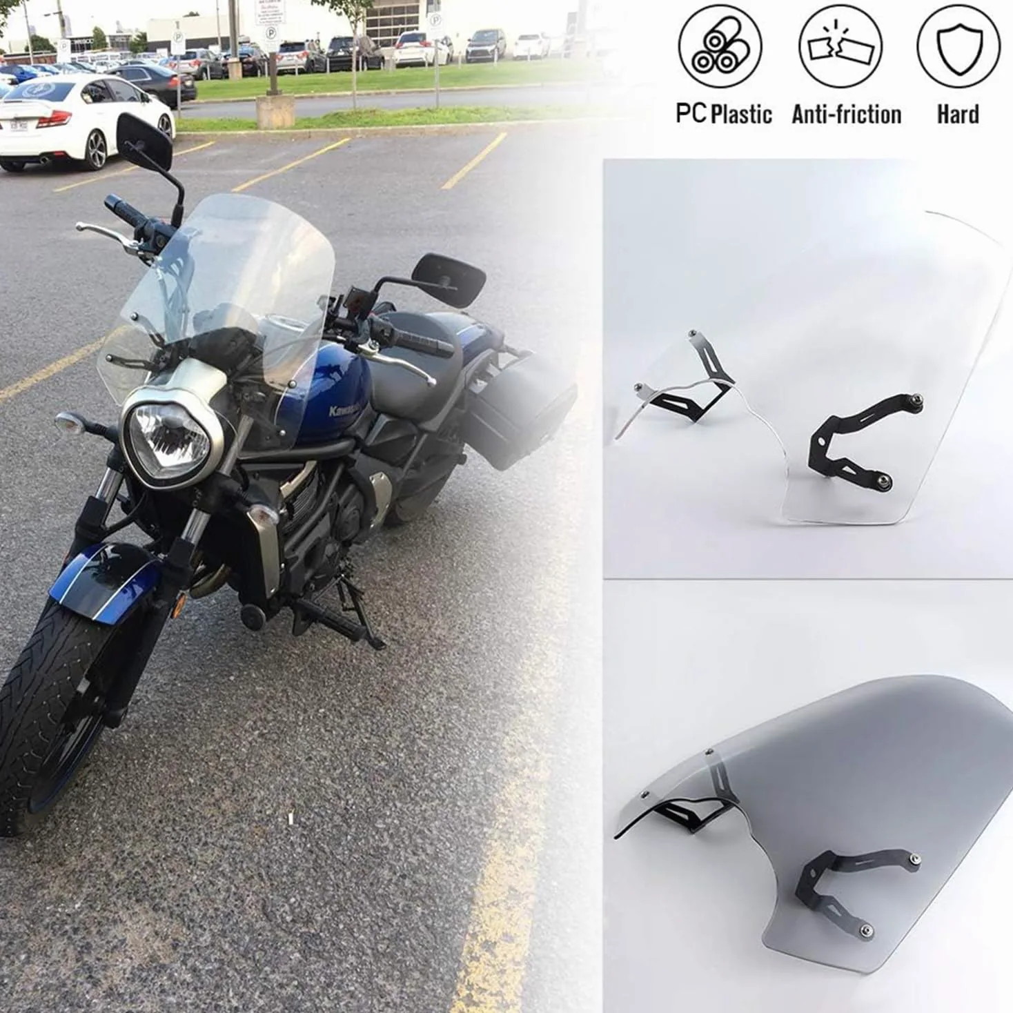 Parabrezza Cupolino per moto Vulcan S 650 2015-2024 2025 2026 Protezione dal vento Deflettore antivento (Grigio fumo)