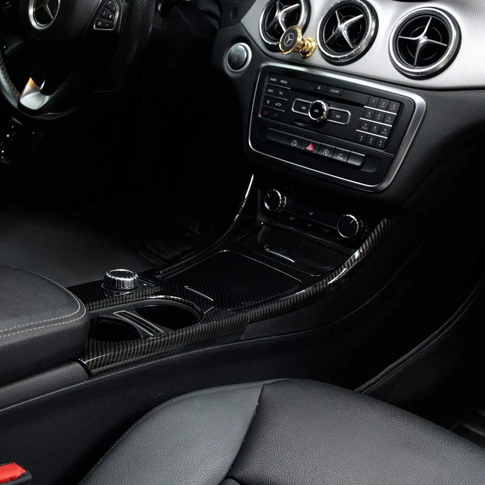 Adesivi per rivestimento pannello console centrale auto in ABS carbonio per Benz CLA GLA Classe A W117 X156 W176 A180 2014-2018, confezione da 6 pezzi