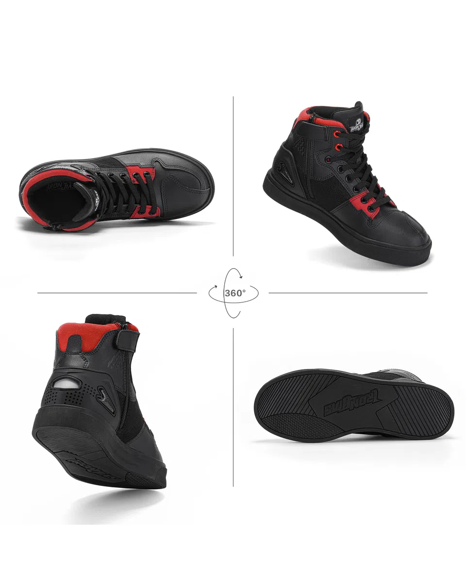 Scarpe Moto Uomo,Stivali Moto Traspiranti Uomo,Scarpe Motocross Casual con Pelle Rinforzata,Cavigliere,Antiscivolo,Cerniera Lateral (Nero,44EU)