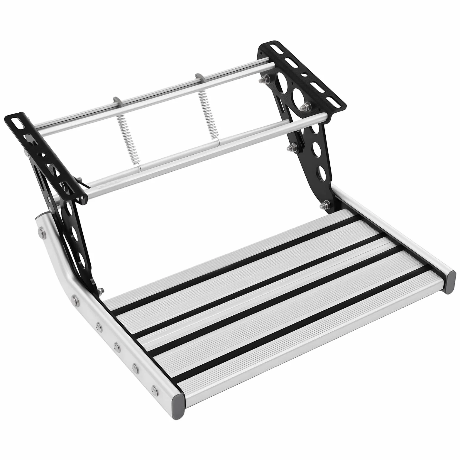 Scalino pieghevole per camper in lega di alluminio, 150 kg, capacità di carico antiscivolo, pedale 12 V, montaggio con fori preforati, antiscivolo, per roulotte