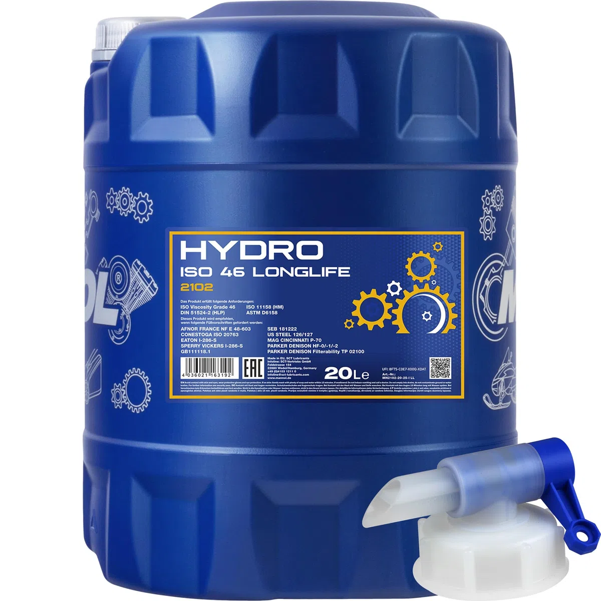 MANNOL HYDRO ISO 46 - Liquido per olio idraulico MN2102-20, 20 litri, con rubinetto
