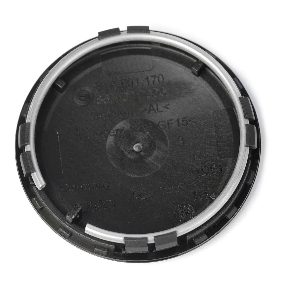 Audi Coprimozzo Originale, Nero Lucido/Opaco, Alluminio, Set da 4, Diametro Interno 55mm/Esterno 61.5mm, per Cerchi in Lega, 85H071006A