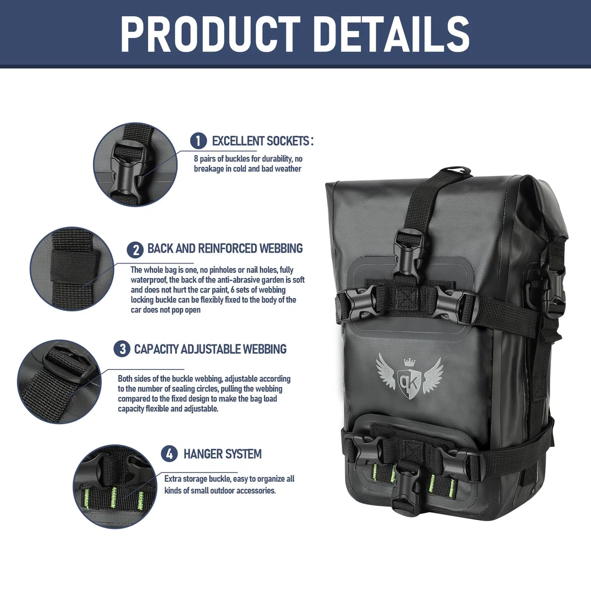 Borsa per Crash Bar da Moto 8L IPX7 Resistente all'Acqua a Sgancio Rapido Borsa a Tracolla