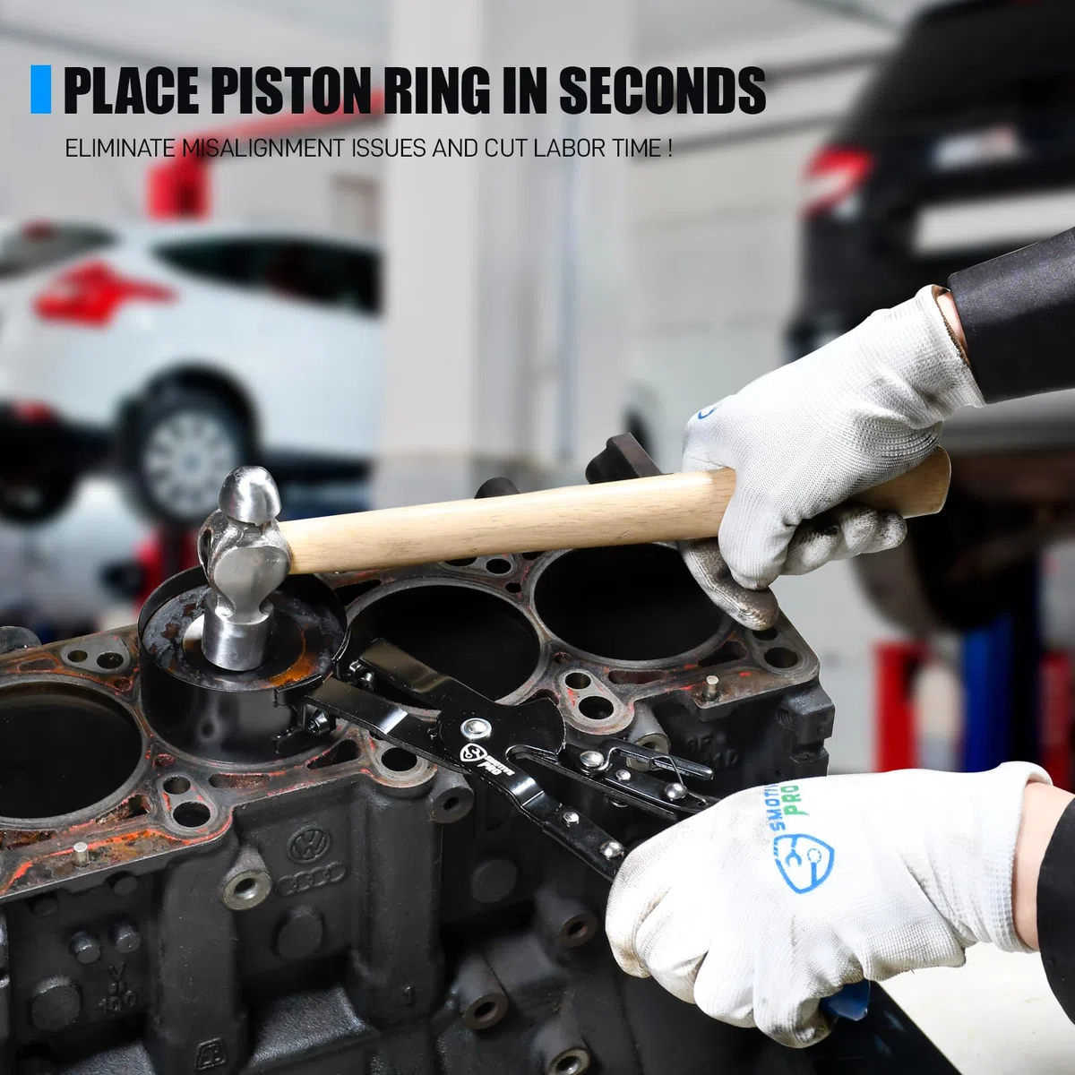 SMOTIVEPRO Kit compressore ad anello pistone con pinza a cricchetto, 7 fasce regolabili da 73 a 111 mm, compatibile con auto, furgoni, trattori e motori diesel