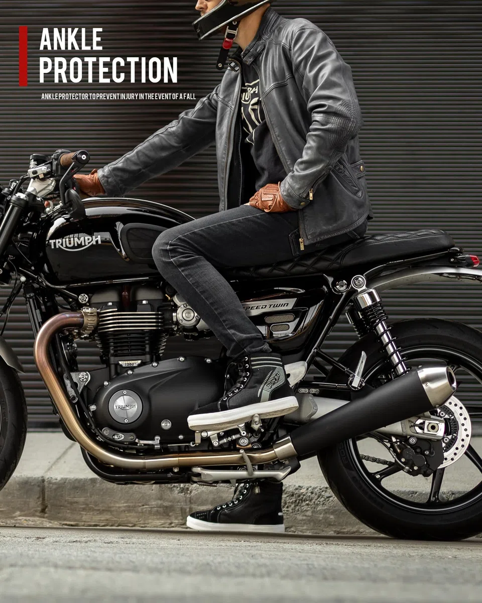 IRON JIA'S Scarpe Moto Uomo，Stivali Moto Uomo，Scarpe da Moto Casual da Strada Traspiranti e Antiscivolo con Cerniera Laterale, Supporto per la Caviglia e Pattini di cambio-44