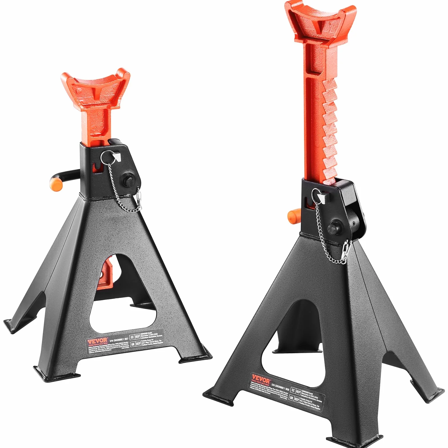 VEVOR Coppia di Cavalletti per Auto Supporti per Assale Cric Capacità 6T con Doppia Chiusura Altezza Regolabili 360-585 mm 1 Paio di Cavalletto per Sollevamento Auto, Moto, SUV, Camioncino, UTV/ATV
