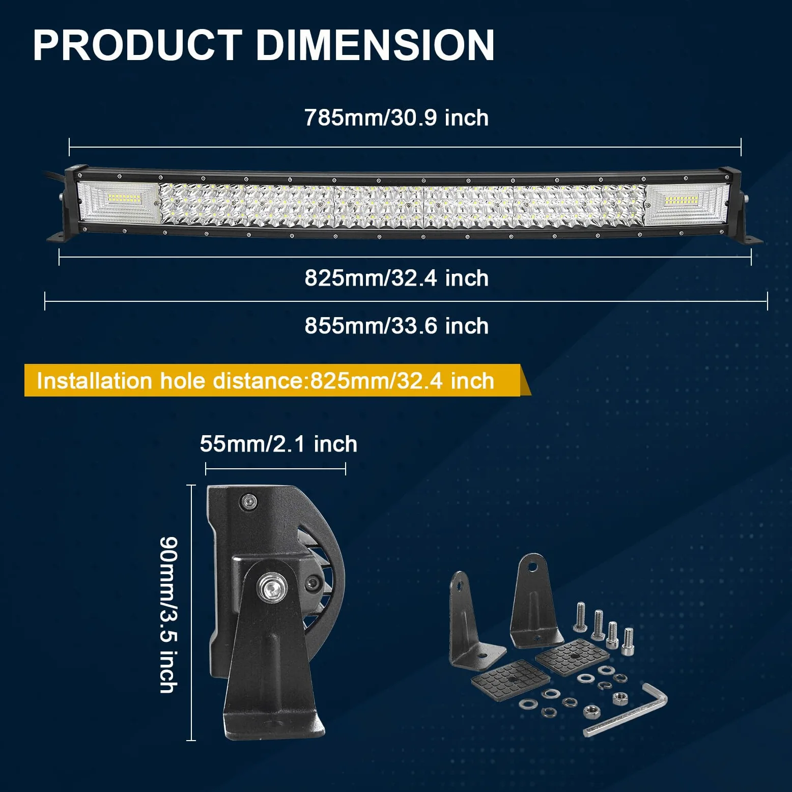 RIGIDON 32 Pollici 80cm 405W Magro Curva Barra Led Fuoristrada Con 12V Cablaggio Kit, Barra Luce Led, Luci di Lavoro Per Auto Camion SUV UTE ATV Barca 4x4 Veicoli Offroad, Impermeabile 6000K Bianca