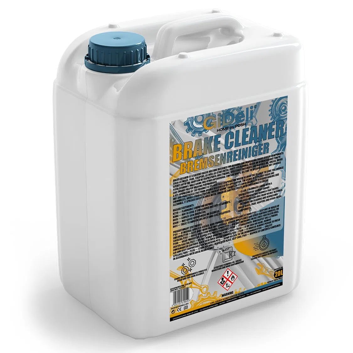 GiDeli Detergente per freni, tanica da 20 l, per auto, moto e bicicletta, rimuove olio, grasso, polvere dei freni, residui di colla, sgrassante da officina, asciugatura rapida, senza lasciare residui
