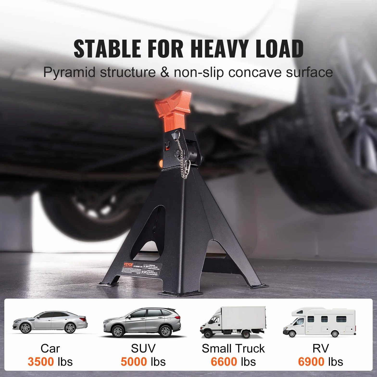 VEVOR Coppia di Cavalletti per Auto Supporti per Assale Cric Capacità 6T con Doppia Chiusura Altezza Regolabili 360-585 mm 1 Paio di Cavalletto per Sollevamento Auto, Moto, SUV, Camioncino, UTV/ATV
