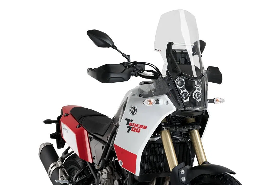 Puig 3727W Cupolino Touring alto e aerodinamico in acrilico CN da 4 mm con profilo arrotondato, zona superiore piatta e deflettori che migliorano la protezione, Trasparente