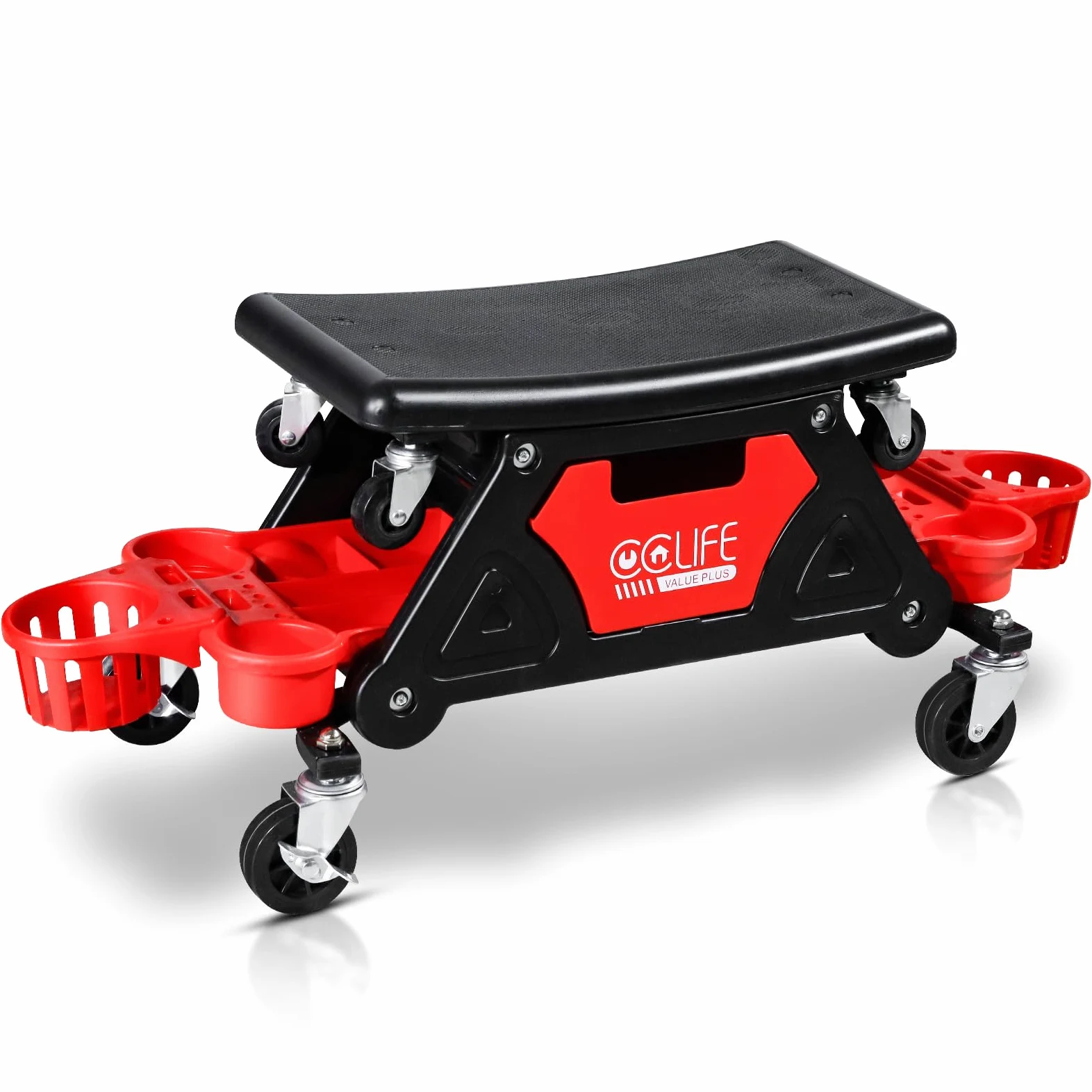 CCLIFE Sgabello da Officina con Ruote con Rotazione a 360° Le Ruote Possono Essere fissate, Piastra del Sedile Rimovibile, per Riparazione Auto autoveicoli