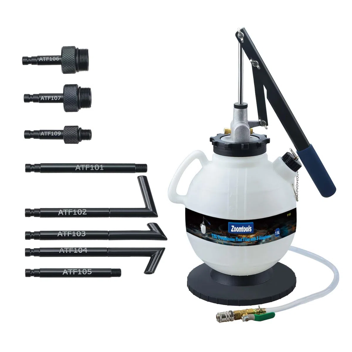 Strumenti di erogazione del sistema di ricarica ATF manuale da 7,5 litri Kit di strumenti per pompa di riempimento olio e liquido per trasmissione automatica con adattatori di riempimento ATF